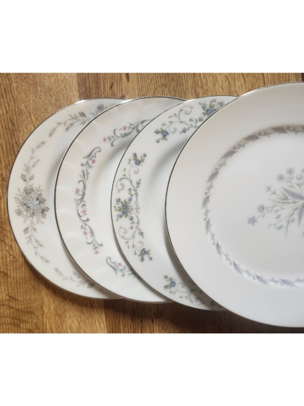 Mismatched Floral Cake Plates ~6.25" Silver Platinum Edge Porcelain China